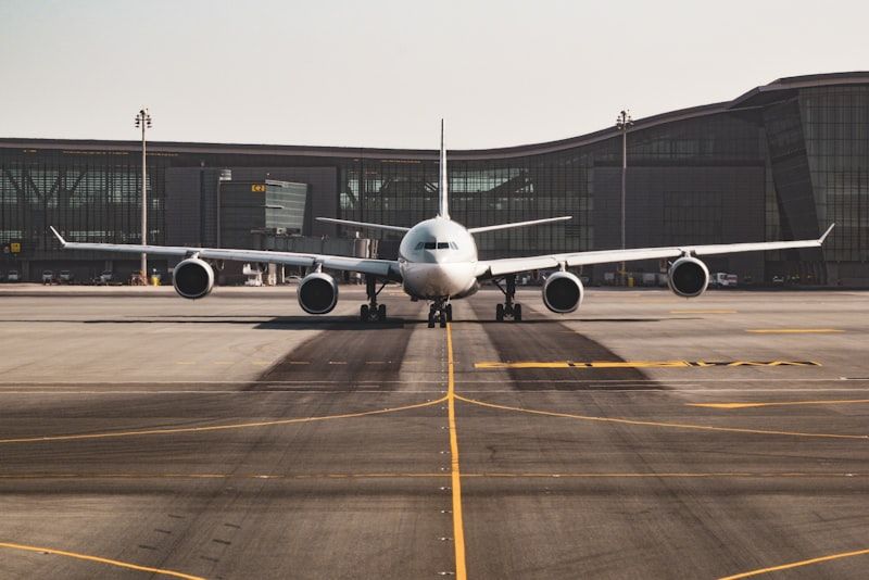 Modern airport terminal with travelers